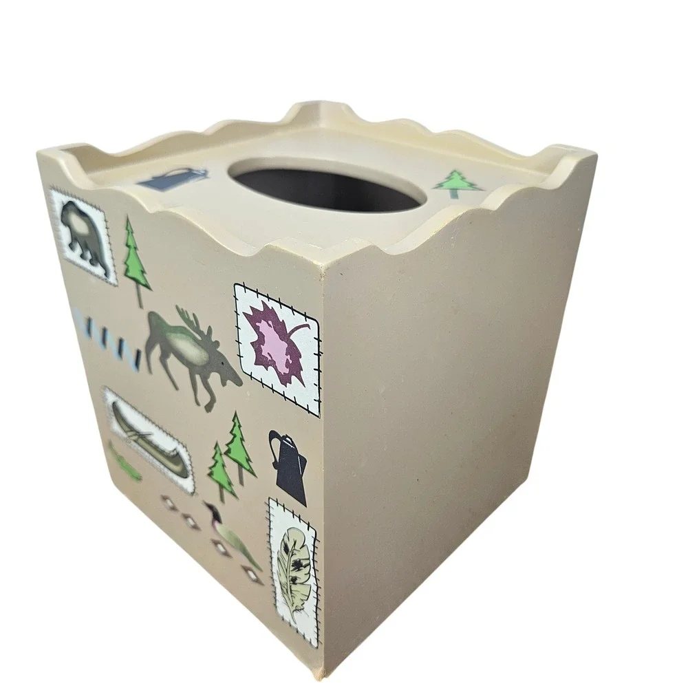 Kohls Mountain Retreat Tissue Cube Box Cover Tan Rustic Lodge Cabin‎ Bear Moose
